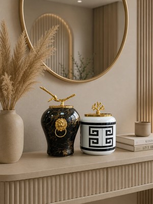 Feray Home Dekoratif - Siyah Mermer Şah Oval Versa Siyah Gold