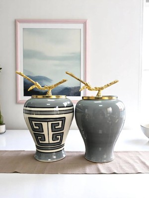 Feray Home Dekoratif Obje Şah Küp 2 Li Gri Versa Desen Gri Şah Gold