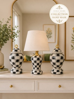 Feray Home Dekoratif Salon Seti - El Yapımı Siyah Damalı Gold