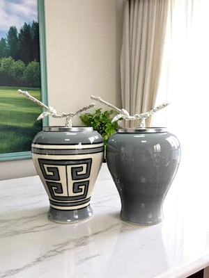 Feray Home Dekoratif Obje Şah Küp 2 Li Gri Versa Desen Gri Şah Gümüş