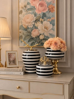 Feray Home Dekoratif - Salon Seti Full Siyah Zebra Gold