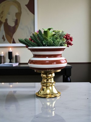 Feray Home Dekoratif Obje - Ayaklı Saksı Kahverengi Zebra Gold