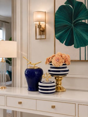 Feray Home Dekoratif - Salon Seti Lacivert Zebra Gold