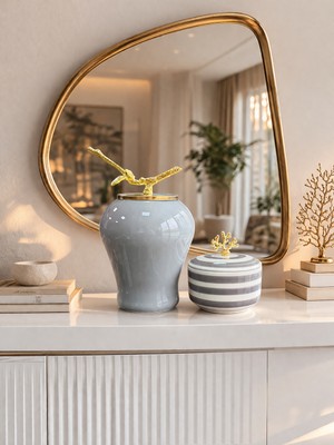 Feray Home Dekoratif - Gri Şah Küp Klasik Zebra Obje Gold