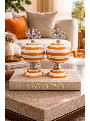 Feray Home Dekoratif Obje - 2 Li Küre Soft Sarı Zebra Gümüş