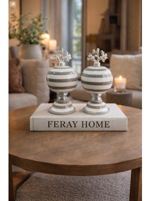 Feray Home Dekoratif Obje - 2 Li Küre Gri Zebra Gümüş