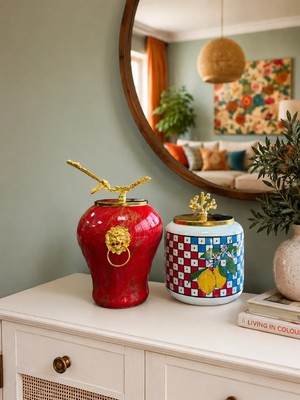 Feray Home Dekoratif - Kırmızı Mermer Şah Limon Dama Oval Gold