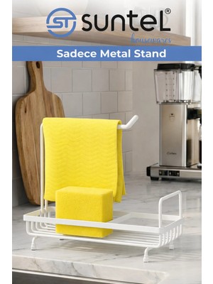Suntel Mutfak Lavabo Üstü Düzenleyici Organizer - Metal Süngerlik, Deterjanlık ve Bez Askılı Stand