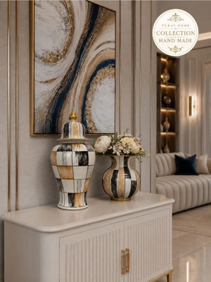 Feray Home Dekoratif Salon Seti - El Yapımı Kahve Siyah Fırça Desen