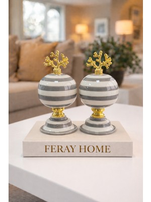 Feray Home Dekoratif Obje - 2 Li Küre Gri Zebra Gold
