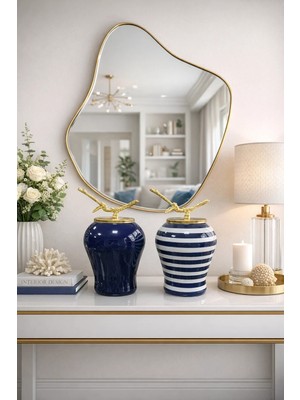 Feray Home Dekoratif Obje - 2'li Şah Küp Lacivert Klasik Zebra Gold