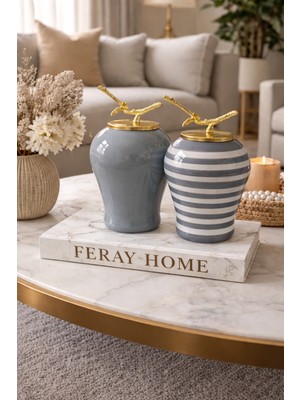Feray Home Dekoratif Obje - 2'li Şah Küp Gri Klasik Zebra Gold