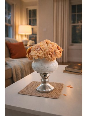 Feray Home Dekoratif Obje - Ayaklı Saksı Beyaz Mermer Gümüş