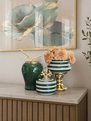 Feray Home Dekoratif - Salon Seti Yeşil Zebra Gold