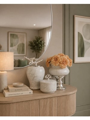 Feray Home Dekoratif - Salon Seti Beyaz Mermer Gümüş
