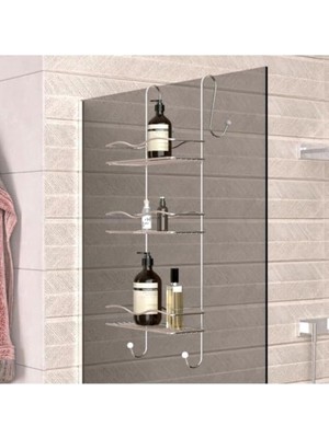 Kazan Hobi Duş Rafı, Krom Büyük BOY-BK-063, Geseus 3 Katlı Asmalı Banyo Duşakabin