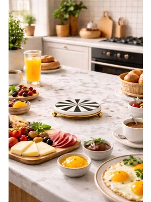 Feray Home Nihale - Çaydanlık Tava Altlığı Siyah Dik Çizgili Gold