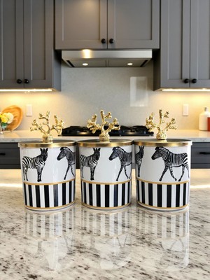 Feray Home Baharatlık - Metal Kapaklı 3'lü Zebra At Gold
