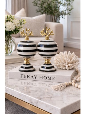 Feray Home Dekoratif Obje - 2 Li Küre Siyah Zebra Gold