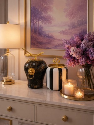 Feray Home Dekoratif - Siyah Mermer Şah Siyah Dik Çizgi Oval Gold