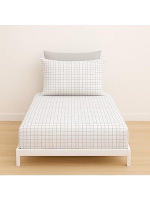 Kazan Hobi Tek Kişilik Kareli Desenli Lastikli Çarşaf ve Yastık Kılıfı 120 x 200