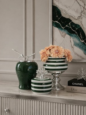 Feray Home Dekoratif - Salon Seti Yeşil Zebra Gümüş