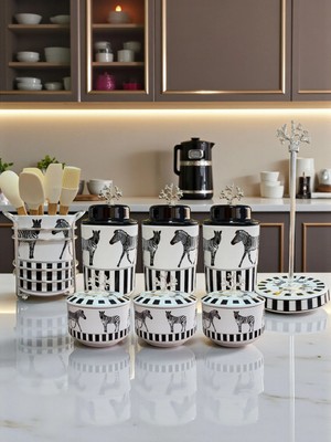 Feray Home Çeyiz Seti - 104 Zebra At Desen Mutfak Seti Gümüş