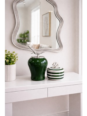 Feray Home Dekoratif - Yeşil Şah Küp Klasik Zebra Obje Gümüş