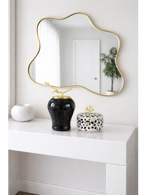 Feray Home Dekoratif - Siyah Şah Küp Gri Leopar Obje Gold