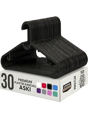 Kazan Hobi 30 Adet Slim Plastik Elbise Askısı, Siyah, 38.5 cm x 18 cm