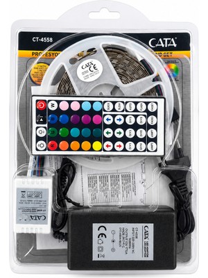 Cata 5 Metre Rgb Şerit LED Seti Kumandalı Adaptörlü 16 Renk 4 Animasyon Modlu