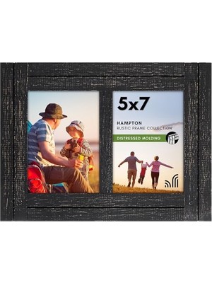 Kazan Hobi 5x7 Çift Resim Çerçevesi Kömür Siyahı; Dokulu Ahşap ve Cilalı Cam, Duvar ve Masa Için Yatay ve Dikey Formatlar, 2 5x7 Açıklık