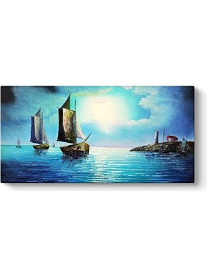 Kazan Hobi Gece Deniz Manzarası Tablosu 60 x 30