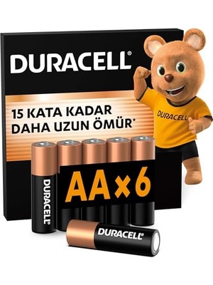 Kazan Hobi Aa Alkalin Kalem Pil, 6'lı Paket, 1,5V, 15 Kata Kadar Daha Uzun Ömür, Plastik Içermeyen Ambalaj