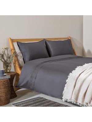 Kazan Hobi 230X220 cm Antrasit %100 Pamuk Etape King Size Nevresim Seti