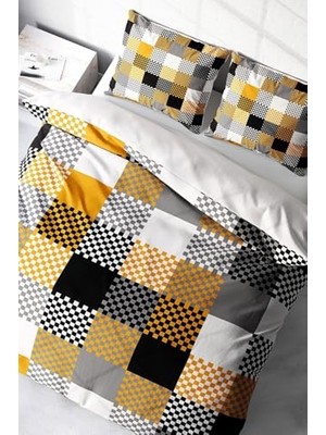 Kazan Hobi Lastikli Çarşaflı %100 Pamuk Saten Çift Kişilik Nevresim Takımı Checkers Gray, MONOHOME40369