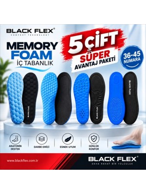 Black Flex Blackflex Memory Foam Tabanlık Süper Avantaj Paketi 5'li Seri 36-45