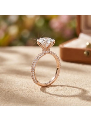 Alyans Model Rose Gold Oval Taşlı Zarif Tektaş Yüzük – Işıltılı ve Gösterişli Tasarım