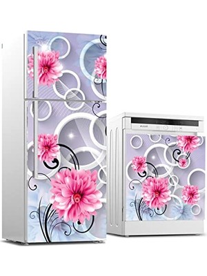 Kazan Hobi Buzdolabı ve Bulaşık Makinesi Beyaz Eşya Sticker Kaplama Yuvarlak Çiçek