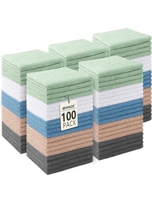 Kazan Hobi Keseler 100'LÜ Paket, Yüz Havluları 12" x 12", Çok Amaçlı Mikrofiber Temizleme Bezleri, Çok Renkli