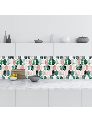 Kazan Hobi Mutfak Tezgah Arası Folyo Fayans Kaplama Altıgen Çiçek Deseni 60X100 cm