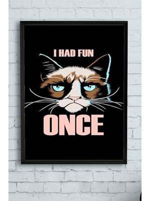 Kazan Hobi PSTER11283 Huysuz Kedi Eğlenceli Mizahi Çerçeveli Tablo (40X50 Cm)