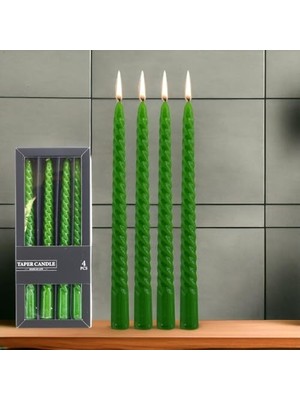 Kazan Hobi 4'lü Yeşil Burgulu Metalik Boya Şamdan Mum, Dekoratif, Fitilli, 25 cm