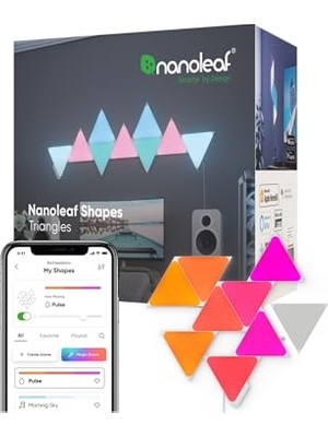 Kazan Hobi Shapes Üçgen Başlangıç Seti, 9 Adet Akıllı Rgbw Üçgen LED Panel, Modüler Wi-Fi Iç Mekan Duvar Aydınlatması, 16 Milyon Renk, Alexa, Google ve Apple Uyumlu