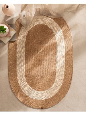 Kazan Hobi Oval Kilim, Naturel ve Krem