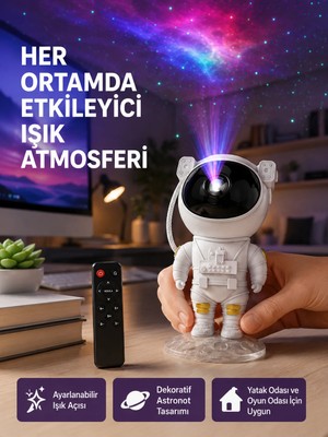 Fantastik Store Astronot Yıldız Projeksiyon Lambası 8 Efektli Uzaktan Kumandalı Gece Işığı