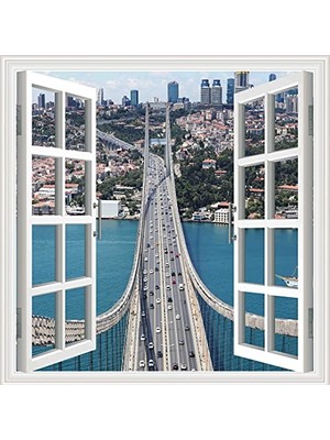 Kazan Hobi Pencere Posteri Duvar Kağıdı, Boğaz Köprüsü, Yapışkanlı Sticker