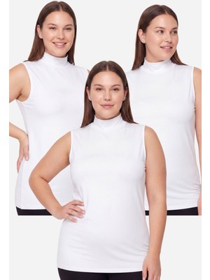 Arma Yıldız Kadın Büyük Beden Balıkçı Yaka Kolsuz Body Beyaz 3'lü Paket