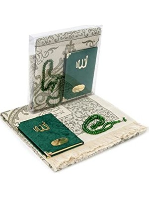 Kazan Hobi Yeni Çanta Boy Kadife Yasin Kitabı, Seccade, Tesbih ve Şeffaf Kutulu Mevlid Hediyeliği, Yeşil