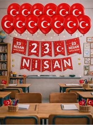 Kazan Hobi 2026 23 Nisan Süsleri: Atatürk Figürlü Balon, Türk Bayrağı Panosu ve Dekoratif Flama Seti